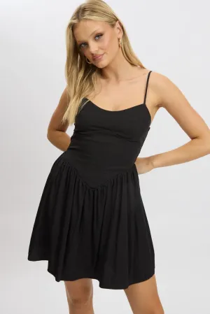 Smart Design Soft Motion Black Fit And Flare Dress Drop Waist Mini
