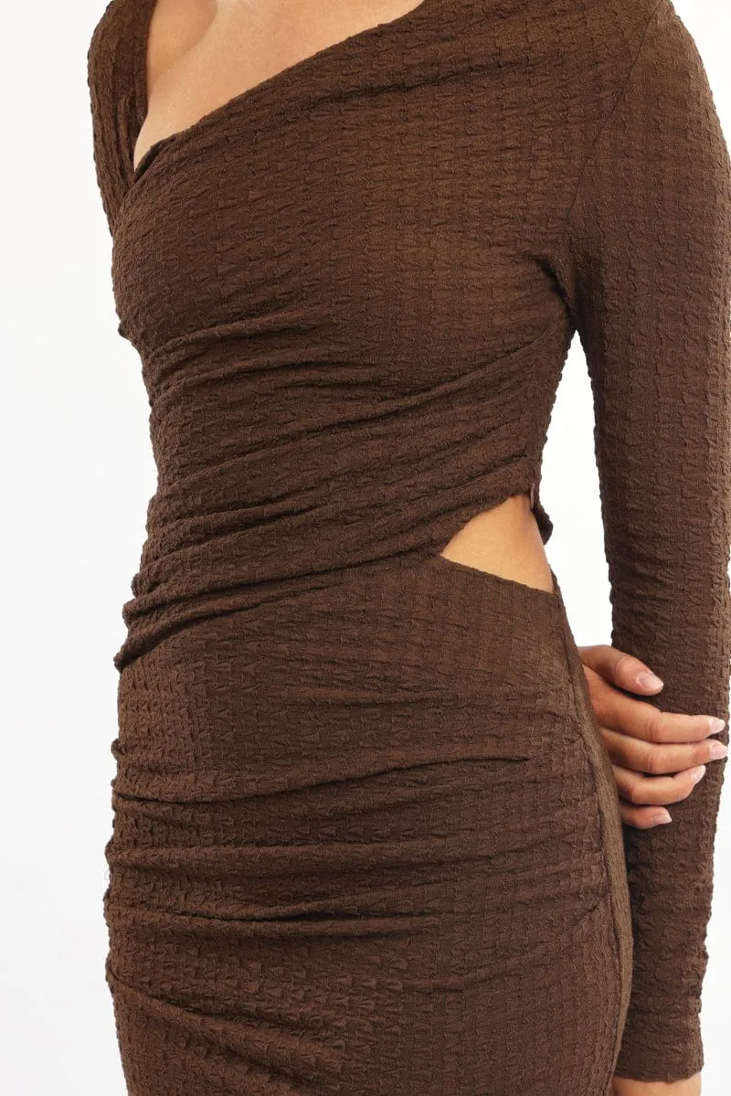 Brown Bodycon Dress Textured Midi Relaxed trousers