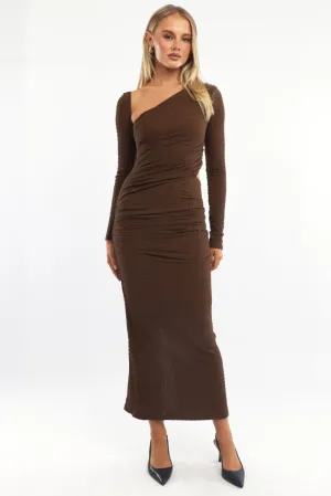 AntiPilling Finish Cold Weather Wear Brown Bodycon Dress Textured Midi