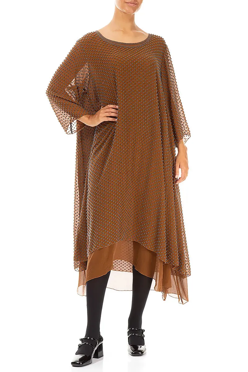 Event Vibe Layered Dotty Aged Copper Silk Dress