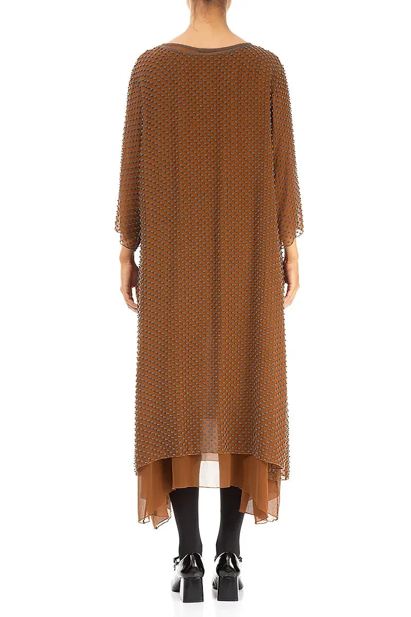 NoSlipWaistband Sunset Scene Layered Dotty Aged Copper Silk Dress