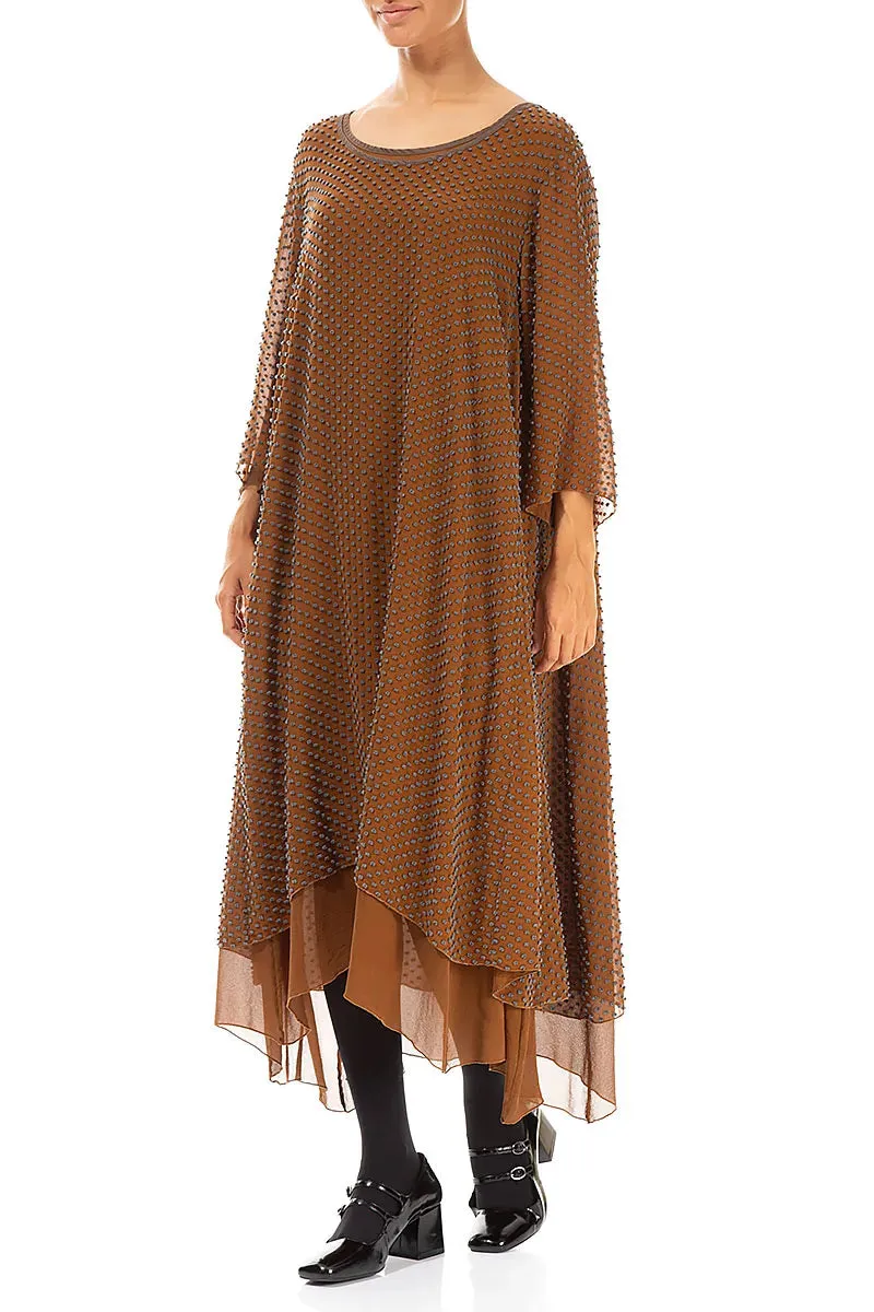 Fashionable Look Layered Dotty Aged Copper Silk Dress