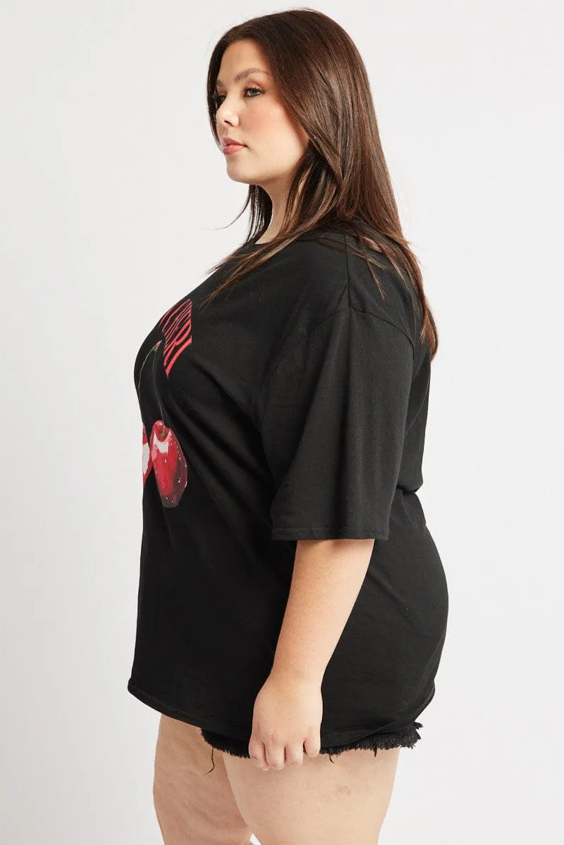 Black Graphic T Shirt Short Sleeve Crew Neck Sporty essentials Cool Weather Wear