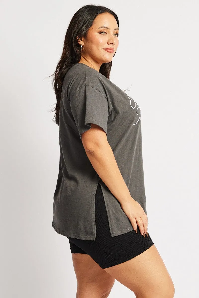 Grey Graphic T-shirt Short Sleeve Crew Neck Summer cool Seasonal Casual