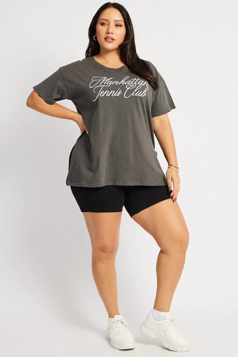 ThermoregulatingFabric Breezy Comfort Grey Graphic T-shirt Short Sleeve Crew Neck
