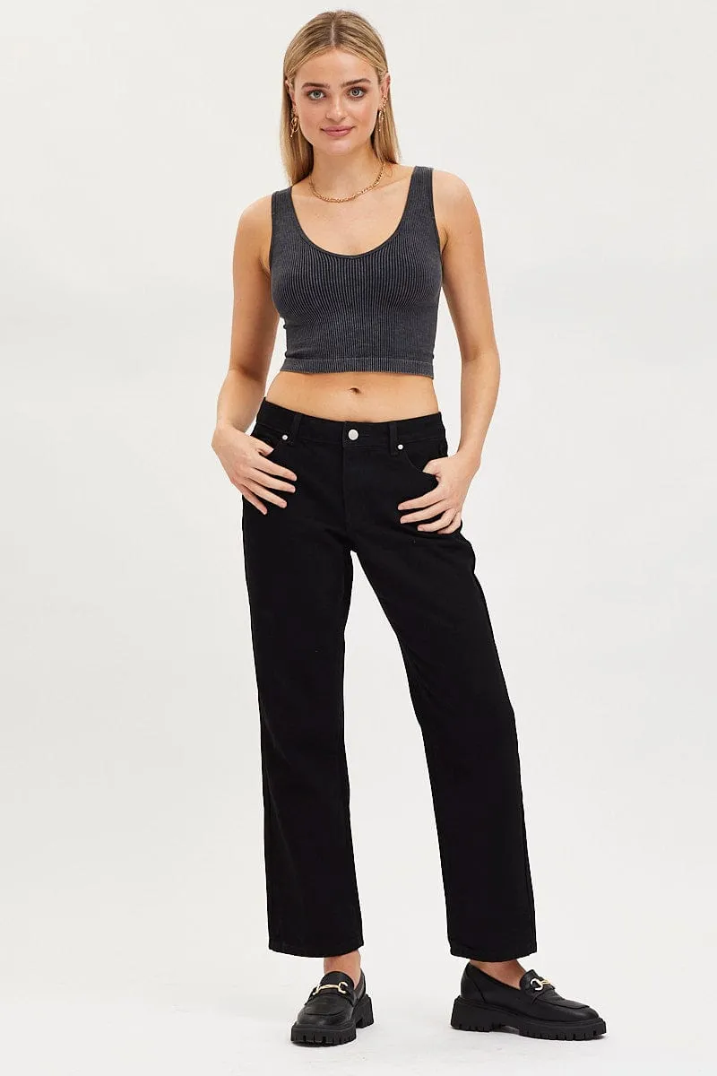 ZeroChafeSeams Cozy Knit Black Tank Crop Top Seamless