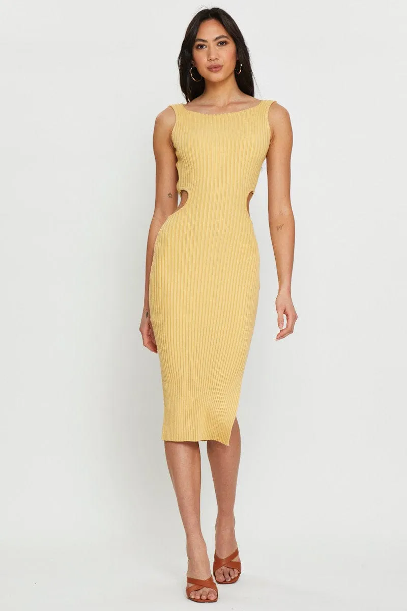 AbrasionResistant Fabric Orange Knit Dress Midi