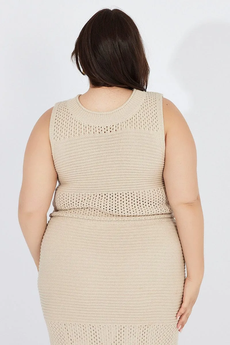 Beige Crochet Knit Tank Top Classic Shirt LowProfile