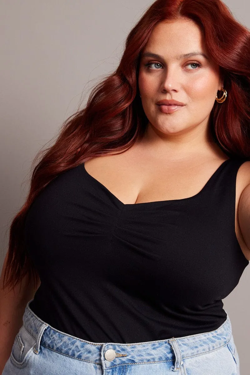 Black Tank Top Front Ruched Supersoft NonRestrictive Movement