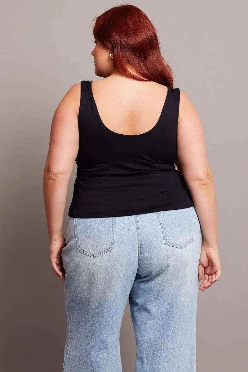 Black Tank Top Front Ruched Supersoft Layer Safe