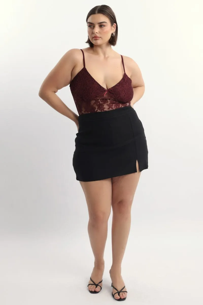 Relaxed Layer Red Bodysuit Lace V Neck