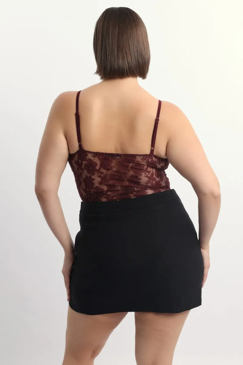 Spirit Core Red Bodysuit Lace V Neck