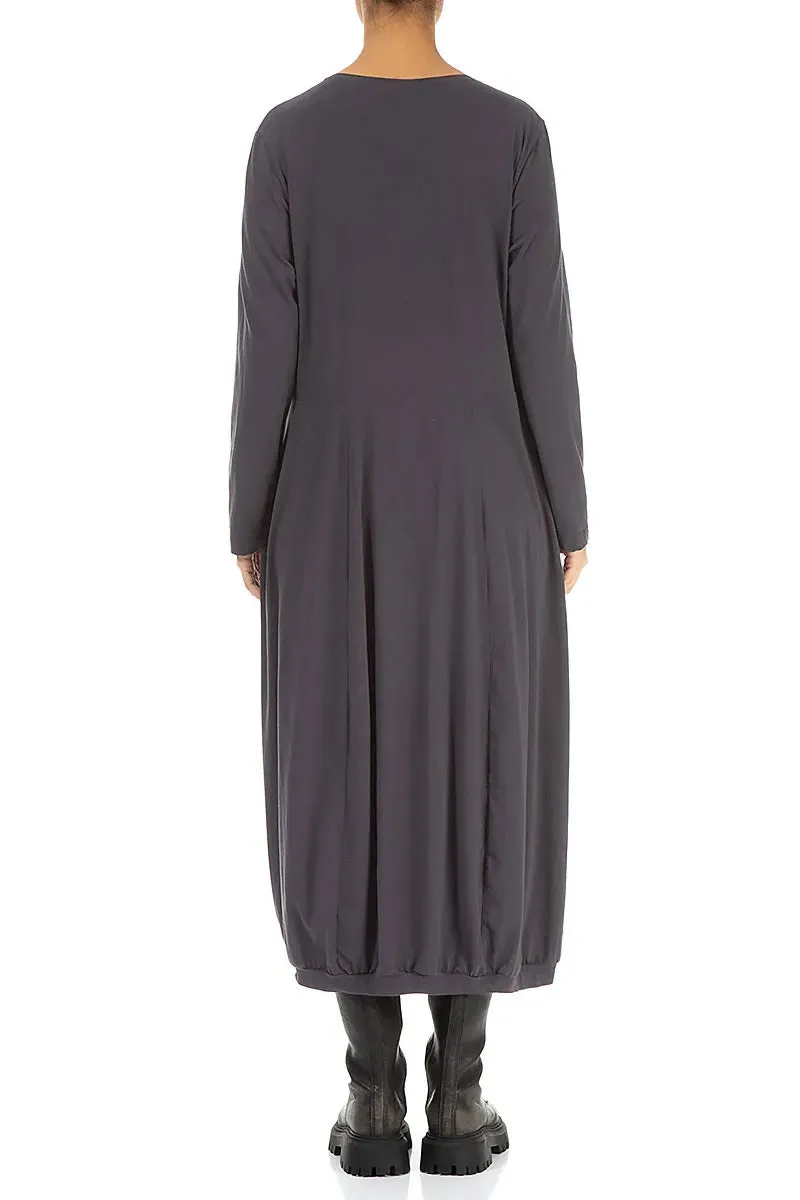 V-Neck Graphite Cotton Dress Office Glam