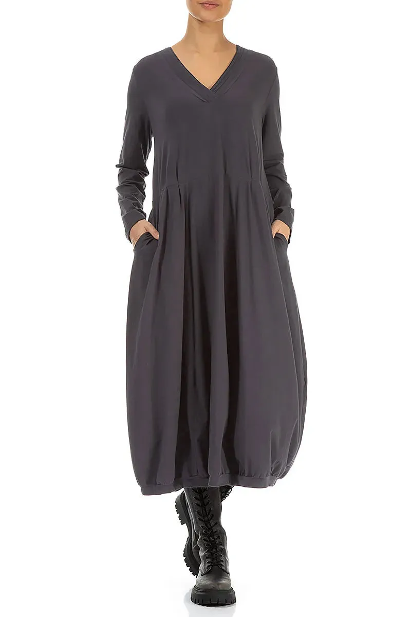 V-Neck Graphite Cotton Dress Day Off