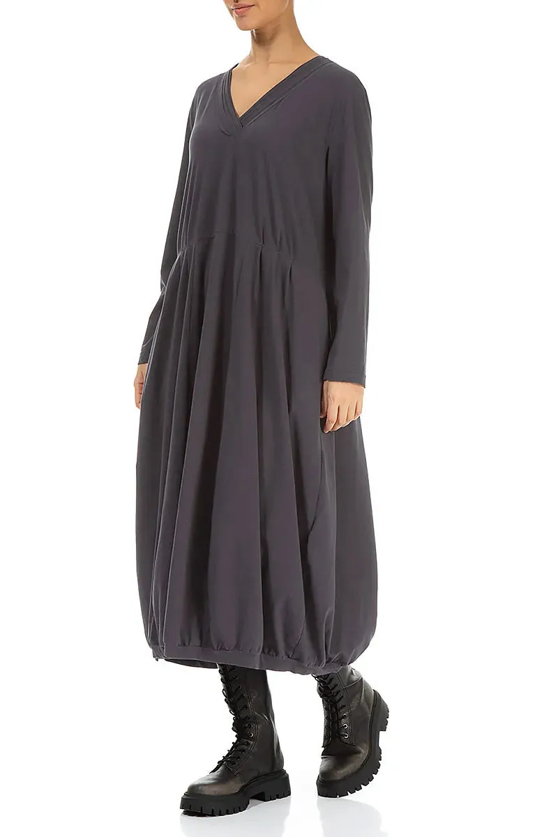 V-Neck Graphite Cotton Dress Office Glam HypoallergenicMaterial