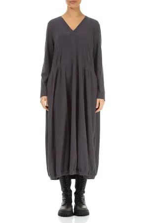 V-Neck Graphite Cotton Dress LowProfile Fasteners