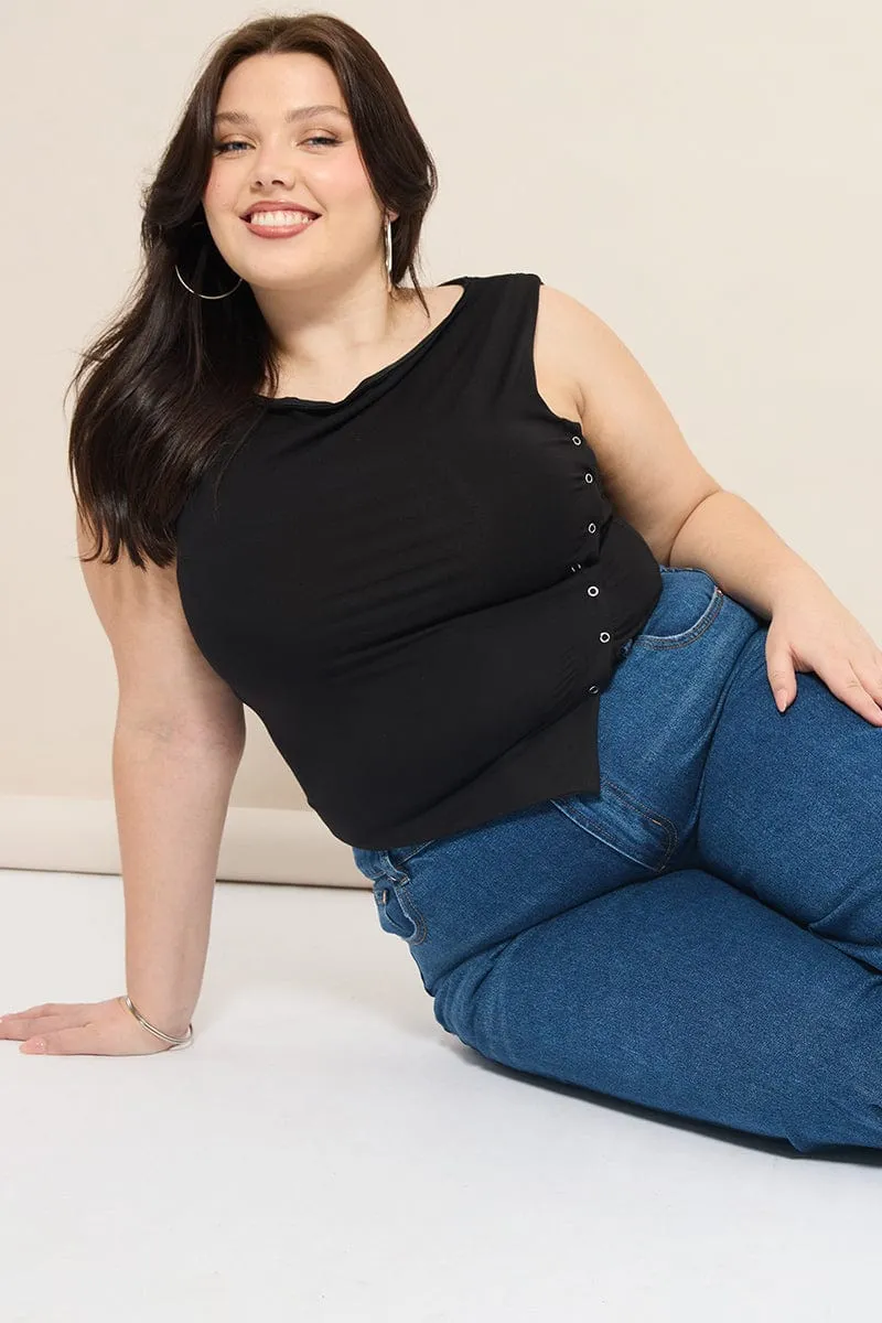 Warm Pullover Black Tank Asymmetrical Hem