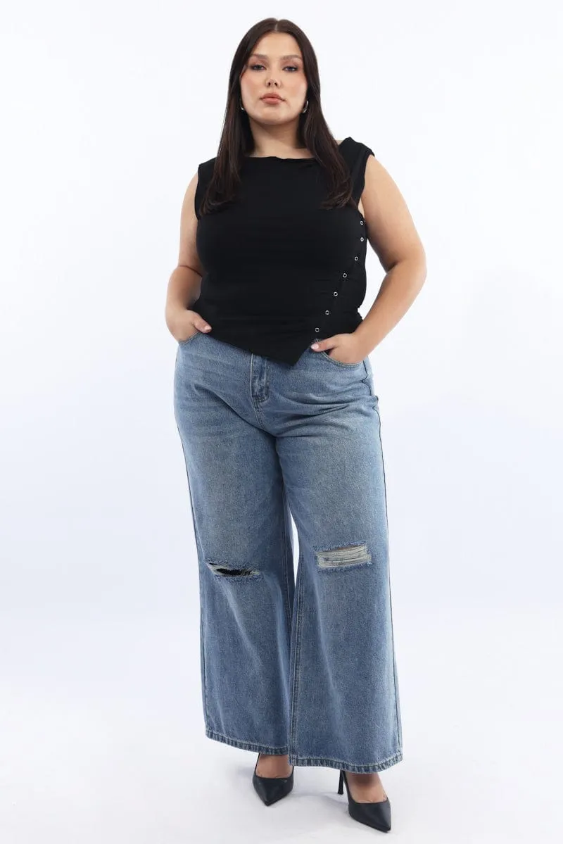 Black Tank Asymmetrical Hem Trendy Look KnotFree Tailoring