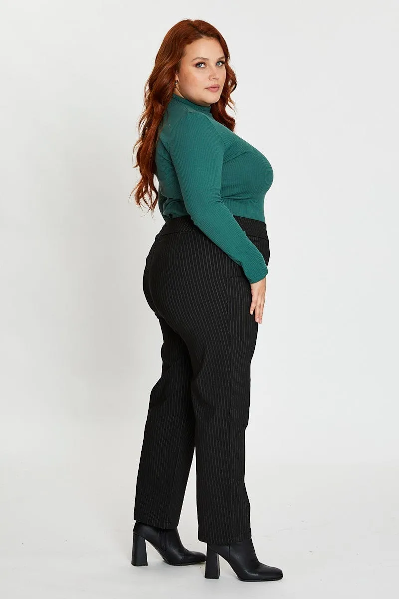Stripe Mid Rise Work Pant Commuter Ready Compression Support Lining