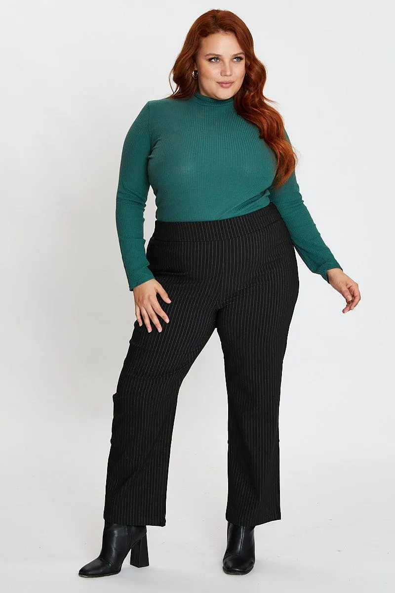 Stripe Mid Rise Work Pant Adjustable Waist