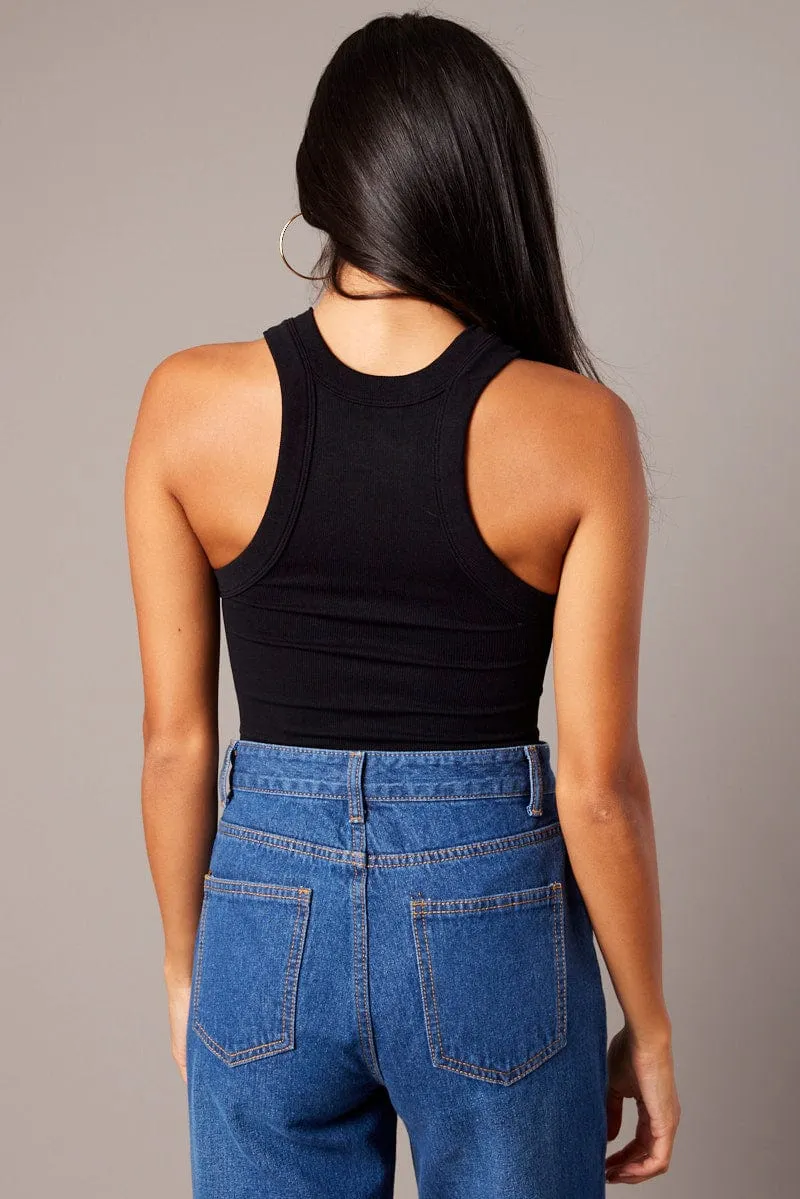 ReinforcedKnees Reinforced Edges Black Bodysuit Round Neck Seamless