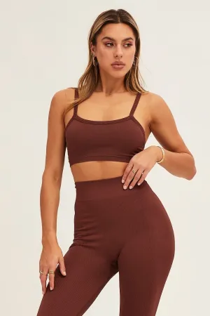 Brown Bralette Crop Round Neck Seamless Morning Walk