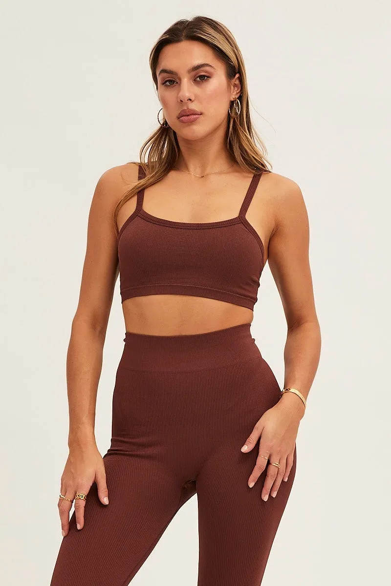 Brown Bralette Crop Round Neck Seamless StaticFreeLining