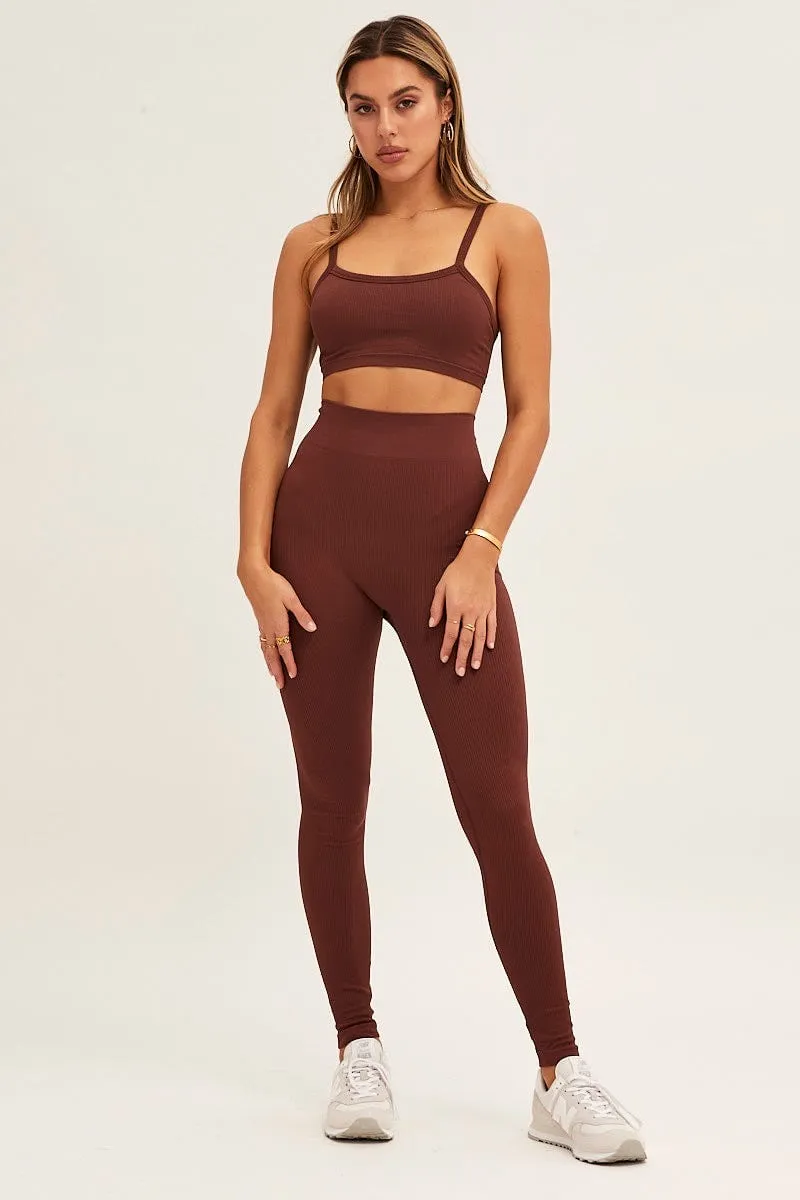 Brown Bralette Crop Round Neck Seamless Ultraviolet Protection Soft Joggers