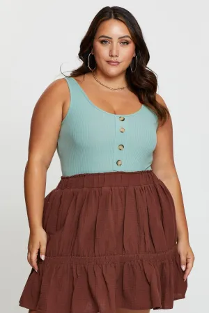 SeamlessTransition Green Front Bodysuit Sleeveless Rib Button