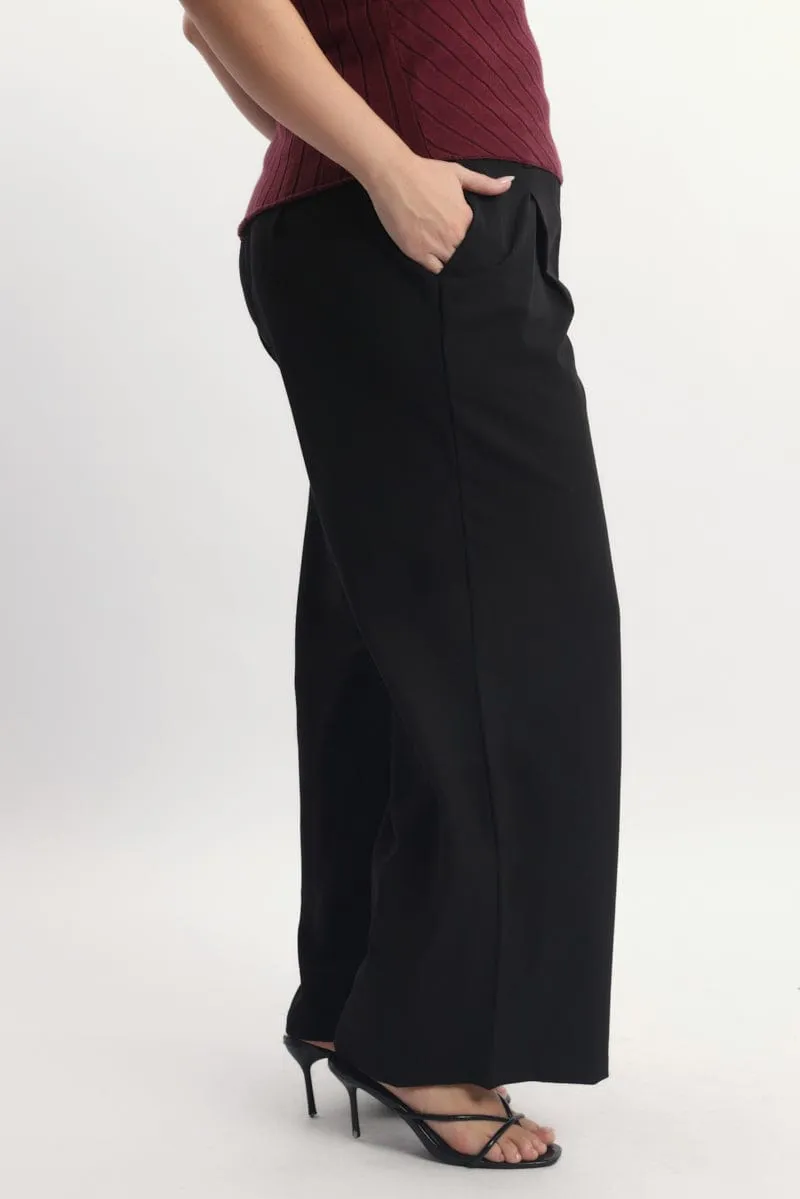 Black High Waist Tailored Wide Leg Pants Versatile Layer