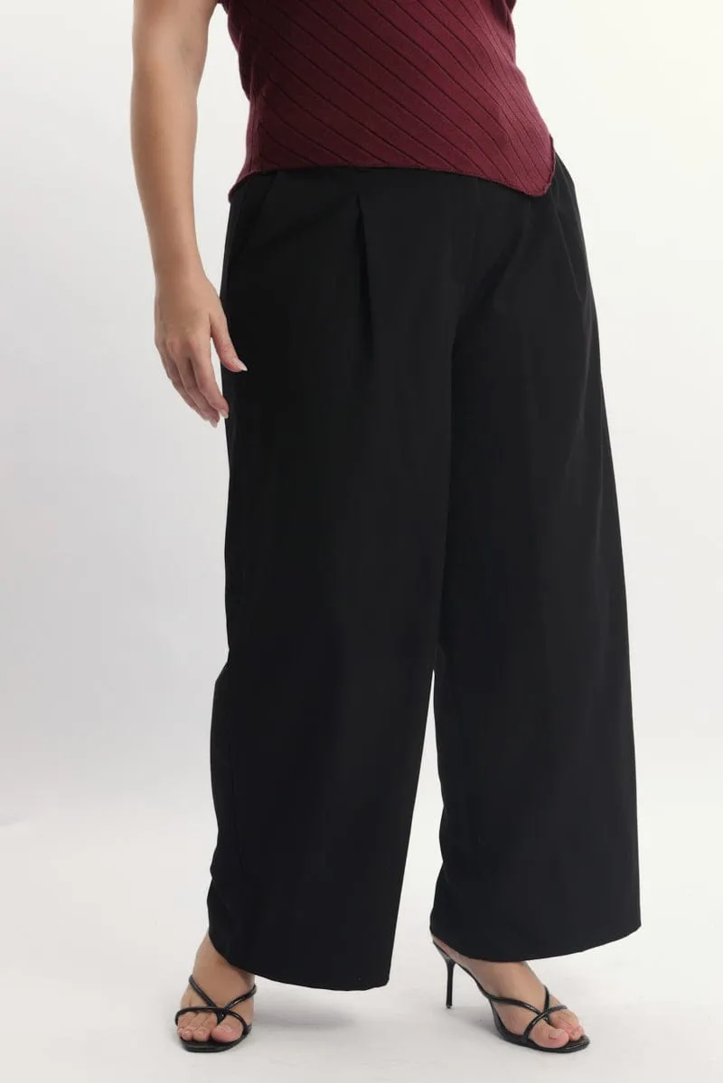 Flattering Fit Wear Black High Waist Tailored Wide Leg Pants