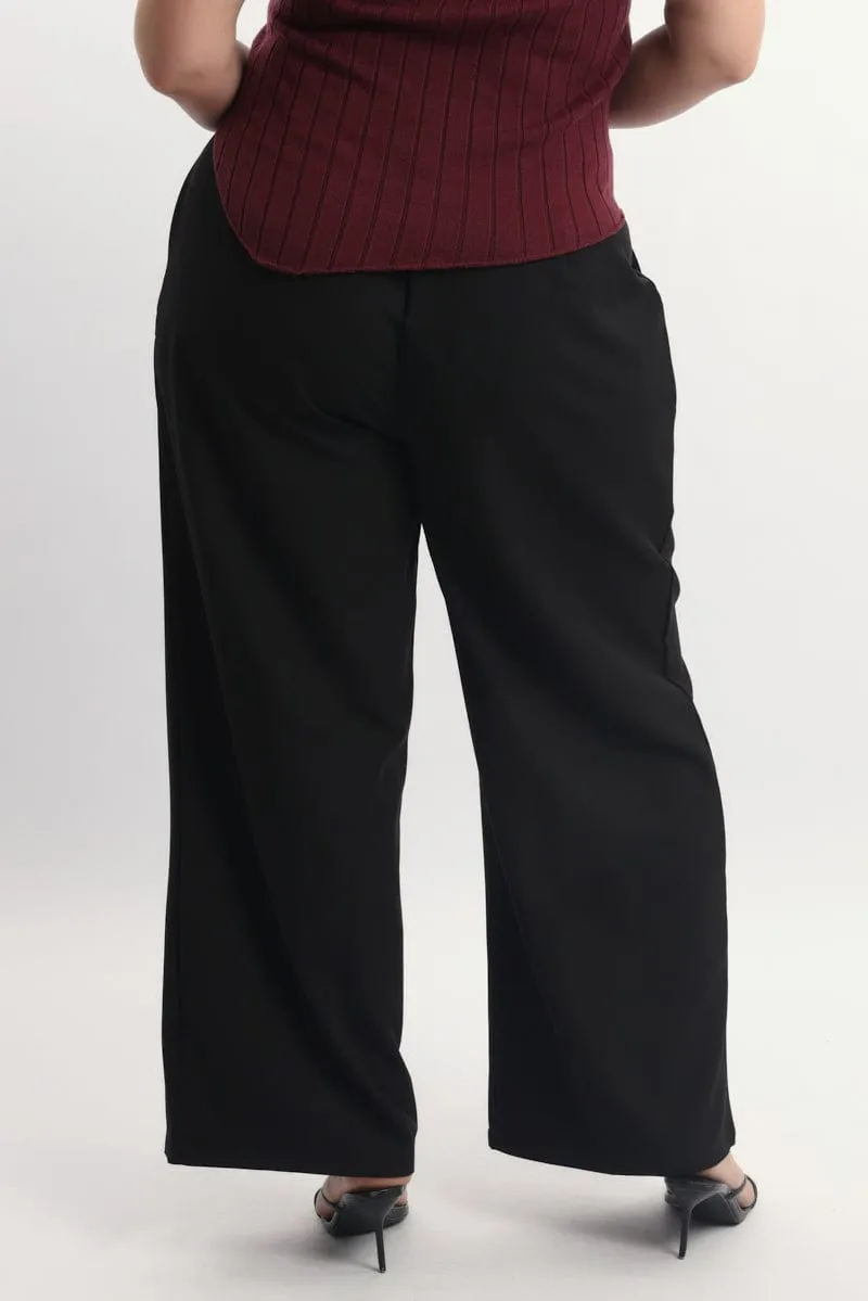 Black High Waist Tailored Wide Leg Pants Stretch Fit