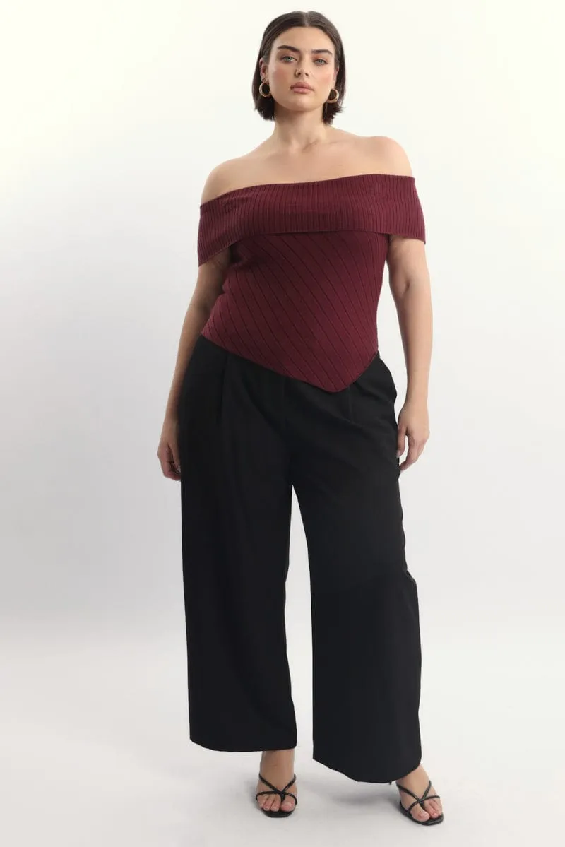 Black High Waist Tailored Wide Leg Pants Frayed hem