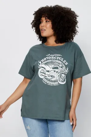 Bold Style ZeroWaste Production Green Graphic T-shirt Moto Short Sleeve Cotton