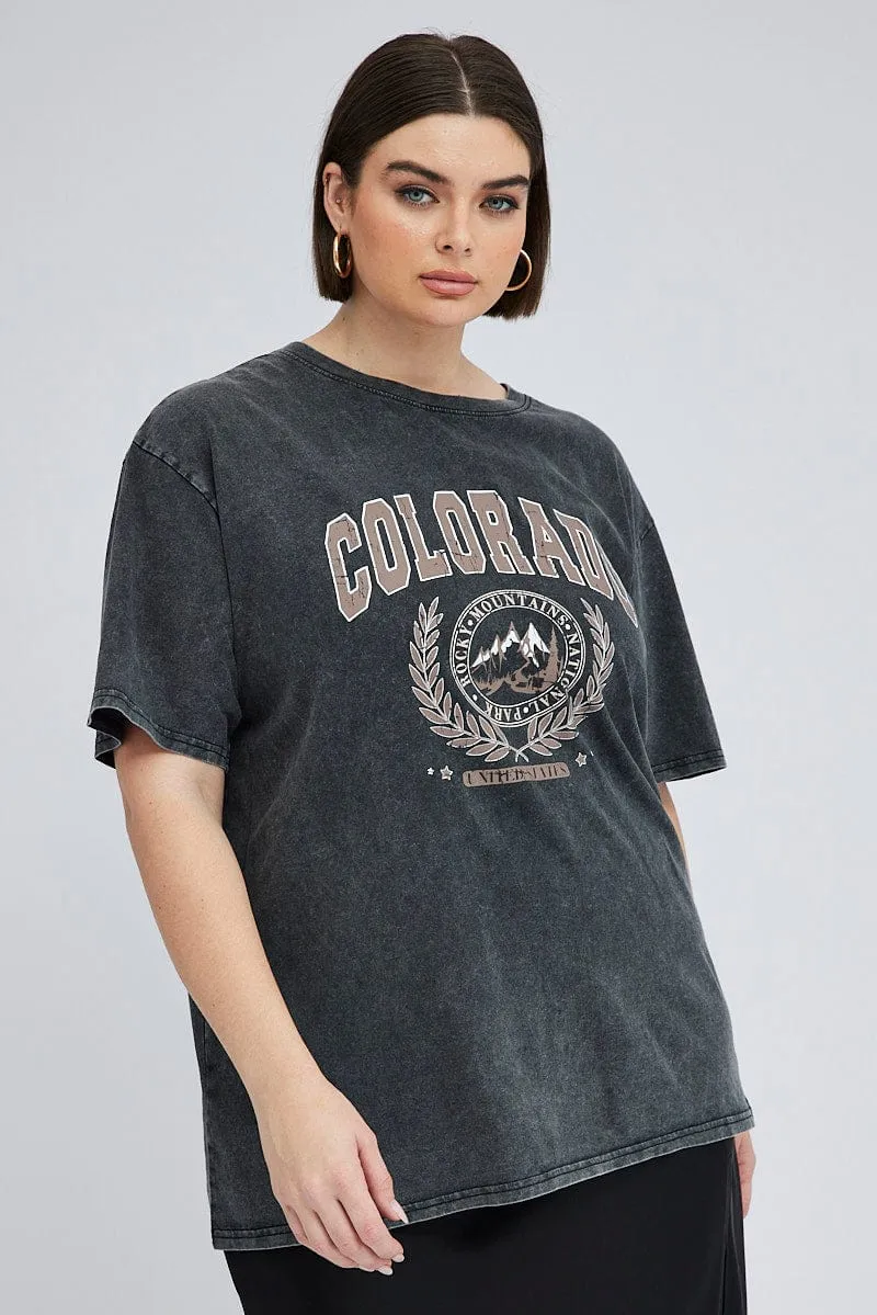 Casual Vibe Wear Grey Graphic T-shirt Short Sleeve Crew Neck