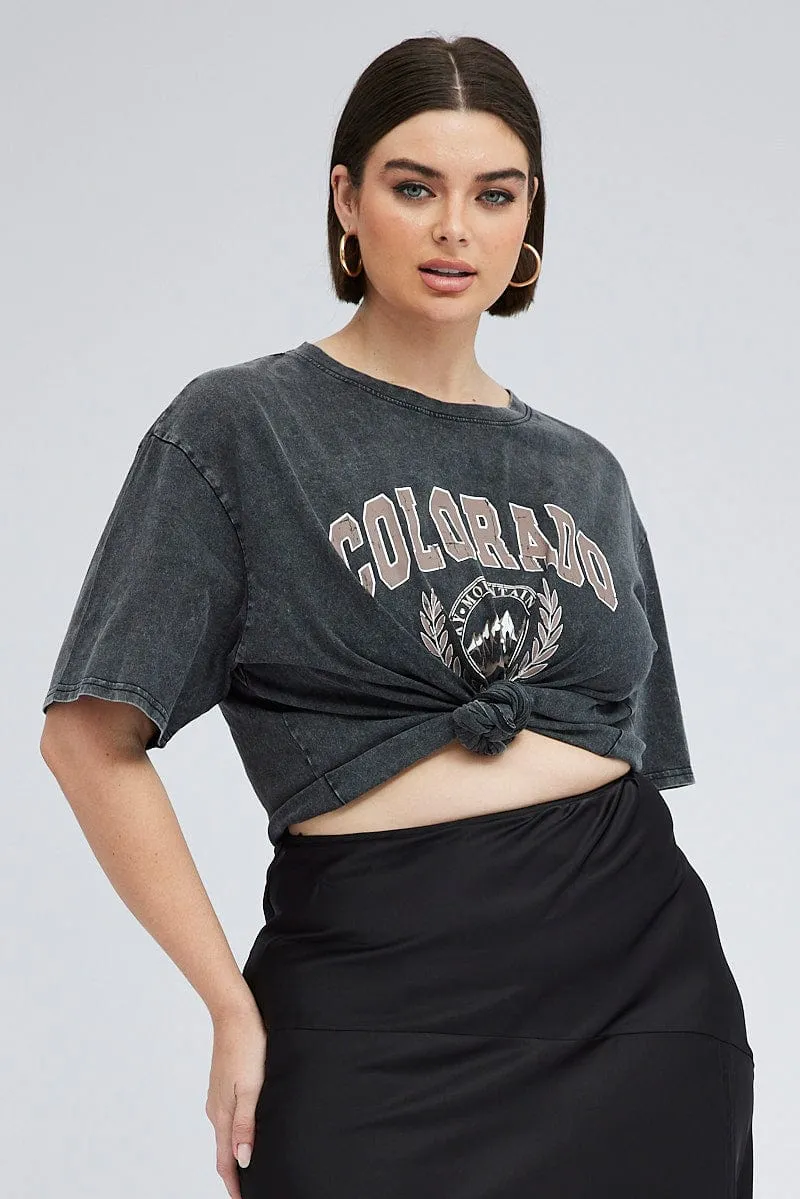 Grey Graphic T-shirt Short Sleeve Crew Neck Bold colors Summer Ready