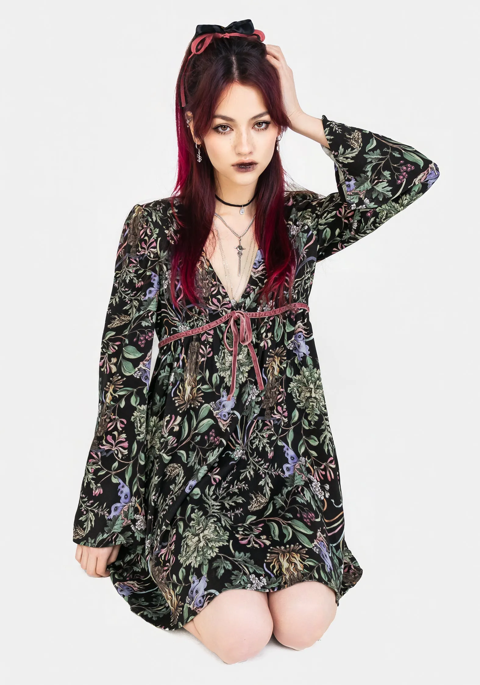 Beltane Flute Sleeve Mini Dress Coquette Feel Dressy Cool