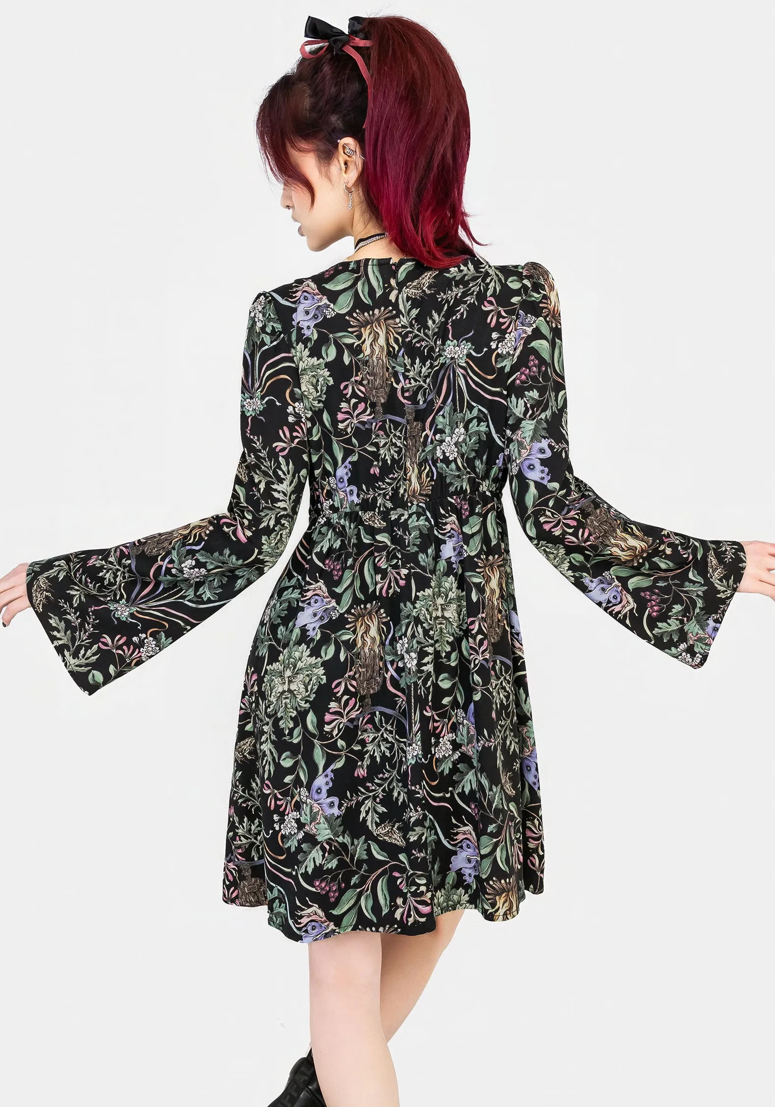 wrinkle free Photo Ready Beltane Flute Sleeve Mini Dress