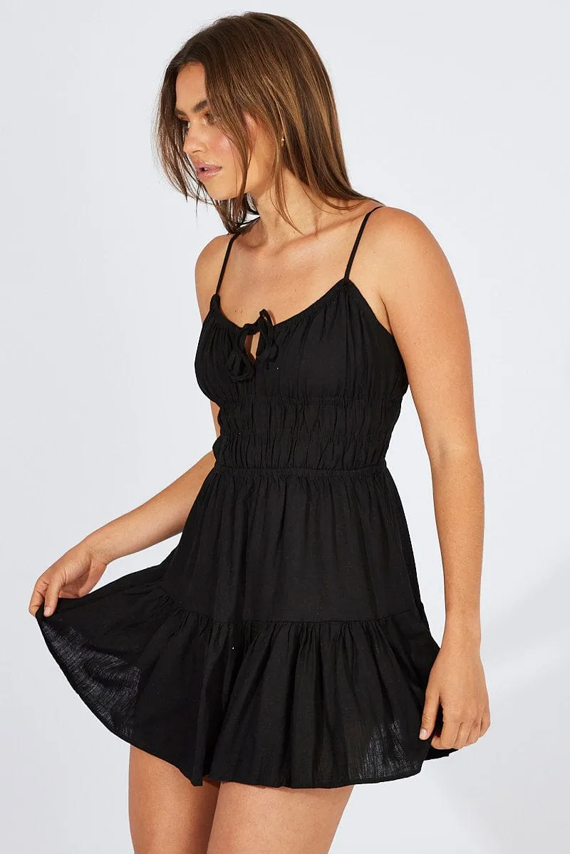 Black Fit And Flare Dress Mini Star Pop