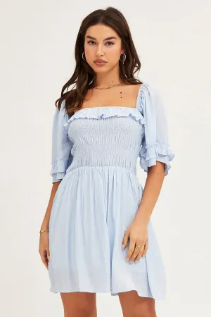 Sassy Look Blue Mini Dress Short Sleeve