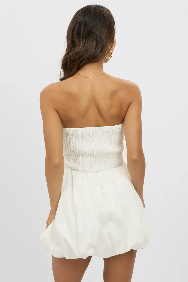 White Bubble Mini Dress Strapless Stretchable Fit Moisture wicking