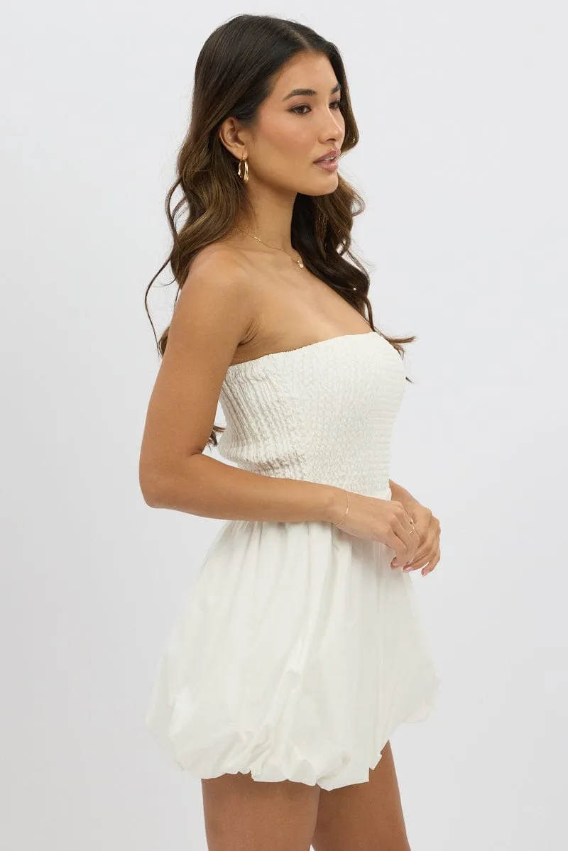 White Bubble Mini Dress Strapless Figure Pop