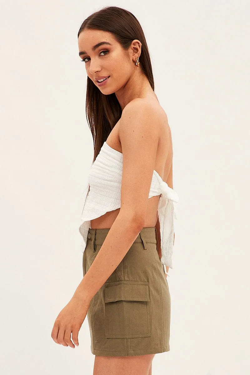 Contrast Stitching Bohemian vibe Green Cargo Skirt Mini Mid Rise