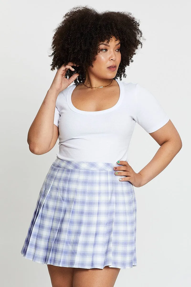 muted tone Check High Waist Tennis Skirt