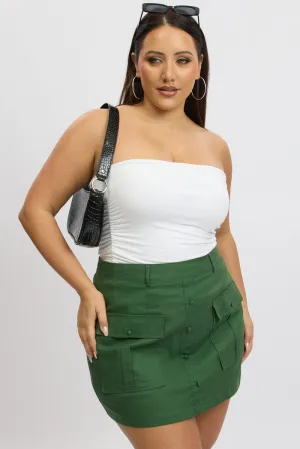 Green Button Detail Patch Pocket Cotton Mini Skirt Wardrobe Basics High Street Chic