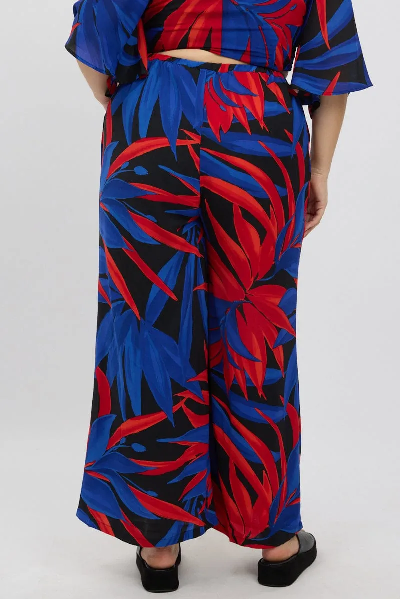 LowProfileWaistband Embroidered Detail Black Floral Wide Leg Leaf Pants