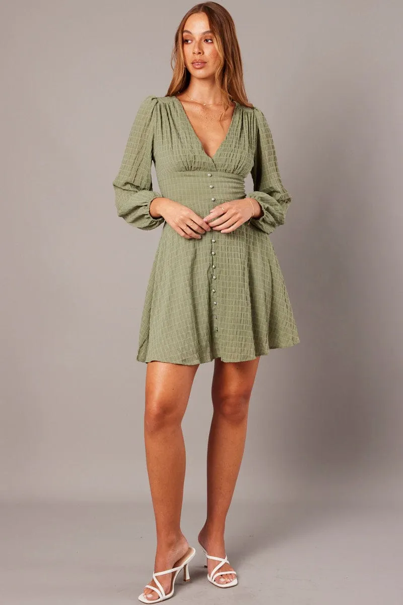 Green Fit And Flare Dress Long Sleeve Weather Protection