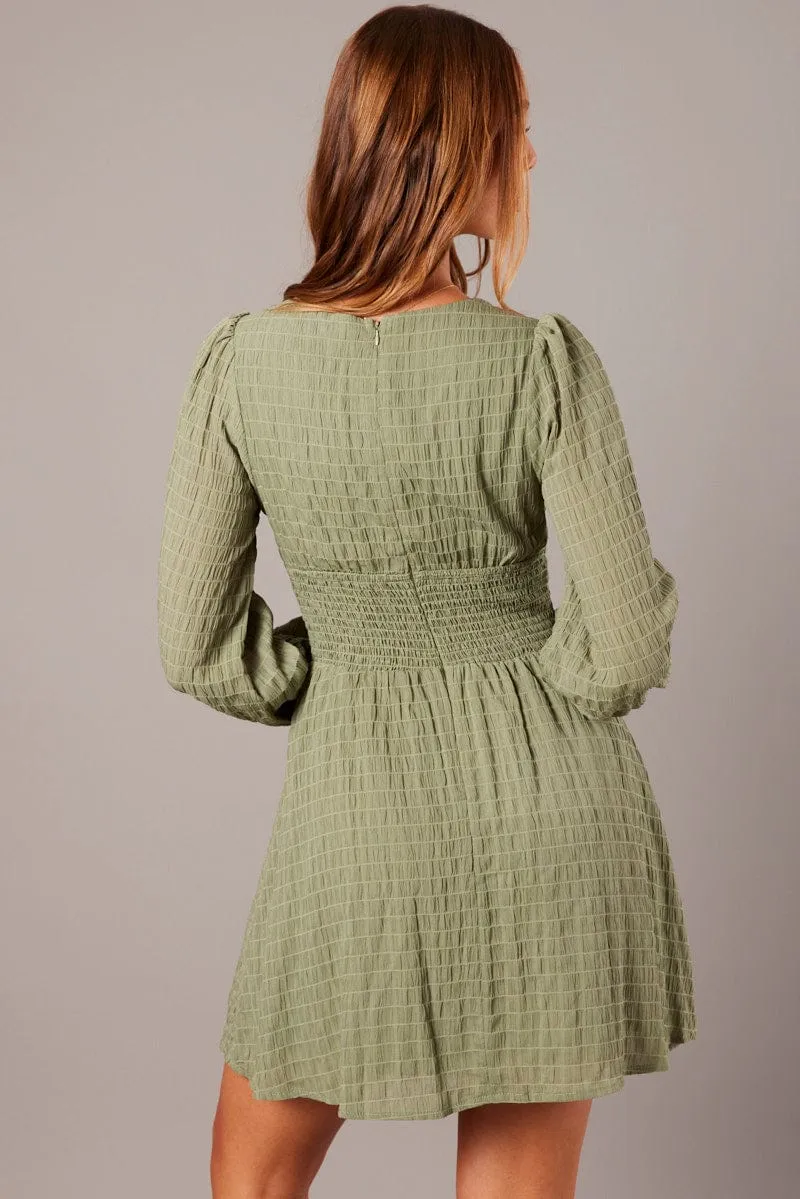 Green Fit And Flare Dress Long Sleeve Cozy Sweater