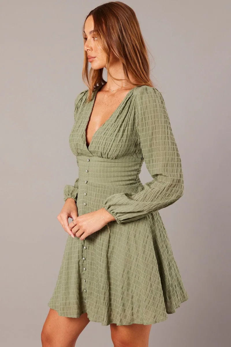 Green Fit And Flare Dress Long Sleeve Tropical Glow UVProtectionFinish