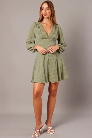Green Fit And Flare Dress Long Sleeve Weather Protection